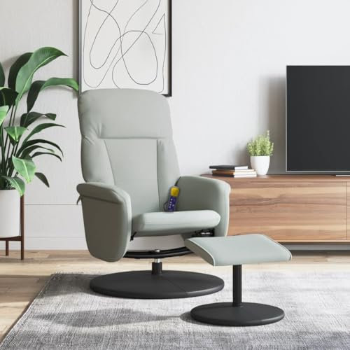 Homgoday Massagesessel mit Fußhocker Fernsehsessel Relaxsessel mit Liegefunktion, Liegesessel Polstersessel Ruhesessel TV Sessel, für Wohnzimmer Hellgrau Samt