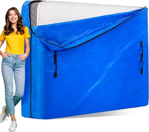 King Size Mattress Bag for Moving and Storage, Heavy Duty Mattress Cover for Moving, 8 Handles and Strong Zipper Closure, Reusable Mattress Cover Protector, Waterproof Mattress Storage Bag