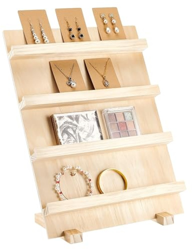 NBEADS Expositores de Madera para Pendientes, Soporte de Exhibición de Joyas de 4 Capa Soporte de Madera para Tarjetas de Presentación Y Aretes con Base, Distancia Entre Estantes: 8.5cm