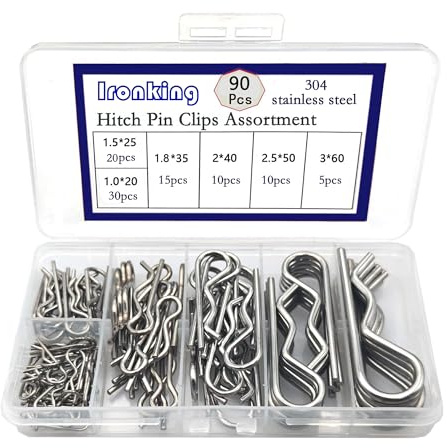 Ironking 90 Pcs 6 Sizes Stainless Steel Hitch Pin Clip R Clips Retaining Pins Tractor Cotter Pin Hair Pin Assortment Spring Clip Retainer Pins Kit for Hitch Pin Lock System, Trucks, Engine Repair
