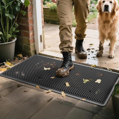 ASOBEAGE Silicone Outdoor Mat for Front Door: Anti Slip Waterproof Indoor Entrance Mat for Garage Garden Indoor Outside Industral Pool (30 ''x 17''-Black)