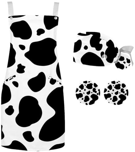 lcndlsoe Set di grembiule da cuoco con cappello, cappello da chef e grembiule da cucina per adulti, regolabile, con 2 bottoni per cucinare, Multicolore 5., 26.2x26.6in/66.5x67.5cm