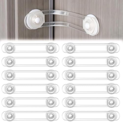 12Pcs Cupboard Locks for Children, Child Locks for Kitchen Cupboards, Transparent Child Safety Cupboard Locks, Without Drilling Strong Adhesive Cabinet Lock for Fridge, Cabinets, Drawers, Door