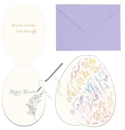 Pop Resin Ostereier-Form-Karte, 12,7 x 17,8 cm, Aquarell-Osterkarten mit Liebesschnalle, Umschlag, Bibelversen, Frohe Ostern, Grußkarten für Kinder, Erwachsene, Ostern, 24 Stück