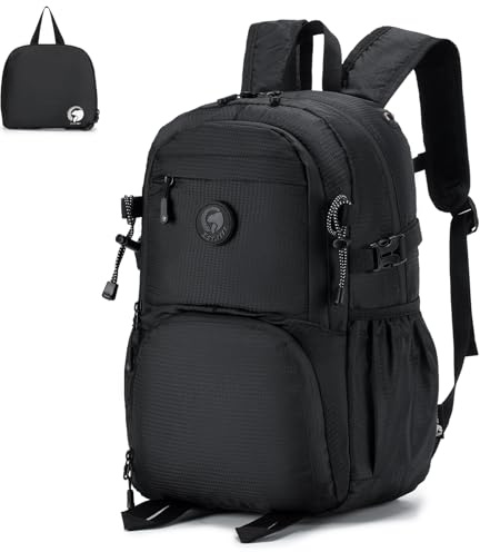 SPAHER Ryanair Handgepäck 40x20x25 Faltbarer Rucksack Ultraleicht Wanderrucksack 20L Rucksack Wasserdicht Backpack Kleiner Daypack Flugzeug Reiserucksack für Damen Herren Outdoor Camping Schwarz