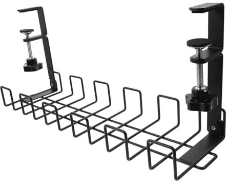 DOITOOL Under Table Cable Management Rack Holder Adjustable Cutlery Net Power Board Cable Cables Cable Management Sleeve Cord Organizers Kit Desk Organizer Iron Black