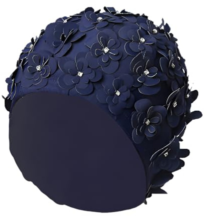 Schwimmkappe Damen Badekappe mit Blumen Diamant Stoff Schwimmhaube Turban Bademütze für Lange Kurze Haare Elastisch Atmungsaktiv Haarschutz, für Strand Urlaub