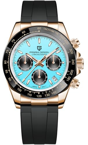Pagani Design PD1664 kvartsur för män VK63 rörelse man mode kronograf regnbåge infattning safirglas män sport armbandsur, BLÅ, Klassisk