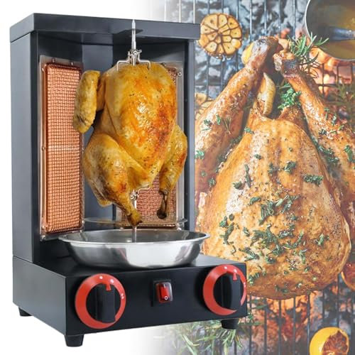 vnmudzeo Grill Verticale per Barbecue A 2 Bruciatori, Griglia Girevole Automatica A 360°, Forno Girarrosto Professionale in Acciaio Inox, Riscaldamento Uniforme,Black