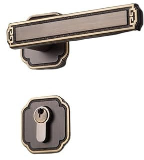 Serrure de porte magnétique intérieure entièrement en cuivre, aucune distinction entre gauche et droite, poignée de porte de chambre à coucher de style chinois, serrure de porte divisée(Bronze)