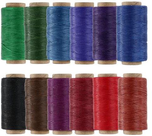 KIVISIN Geflochtenes flaches Wachsgarn, 150D / 0,8 mm / 45 Meter pro Spule, gewachste Polyesterschnüre zum Nähen, Flechten, Binden, Korbwaren, Mikro-Makramee-Armbänder, Schmuckherstellung, 12 dunkle