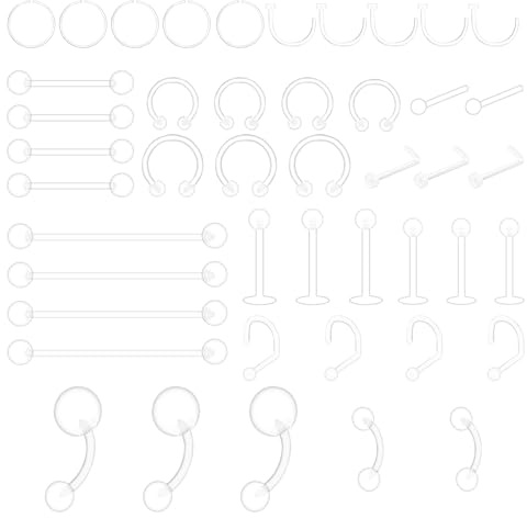 Menibeuty Piercing Plastique Retainers, 48pcs Piercings Plastique Piercings De Nez Transparent Piercng Nez Piecing Oreille, Acrylique Pincher Tapers, Sourcil Bagues À Lèvres pour Opération IRM