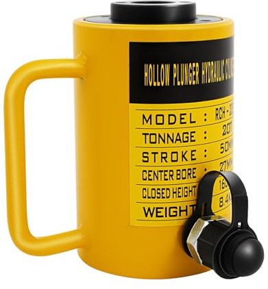 JJsdwin Hub Hohlzylinder, 20T Hydraulikzylinder, Hohlkolbenzylinder für Gebäude Und Brücken, Handpumpe Arbeitsdruck 70MPa (Gelb, Schwarz)