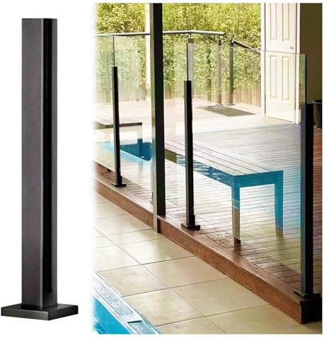 Poste de barandilla de vidrio negro de acero inoxidable para terraza y balcón, columna de balaustre de 148 cm, diseño moderno para escaleras y espacios al aire libre