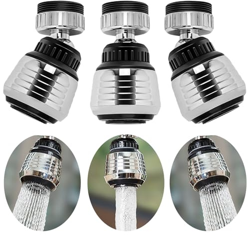 Set di 3 filtri per rubinetto a 360°, set da 3 pezzi, regolatore girevole con 2 tipi di getto, acciaio inox argento, adattatore universale per cucina e bagno