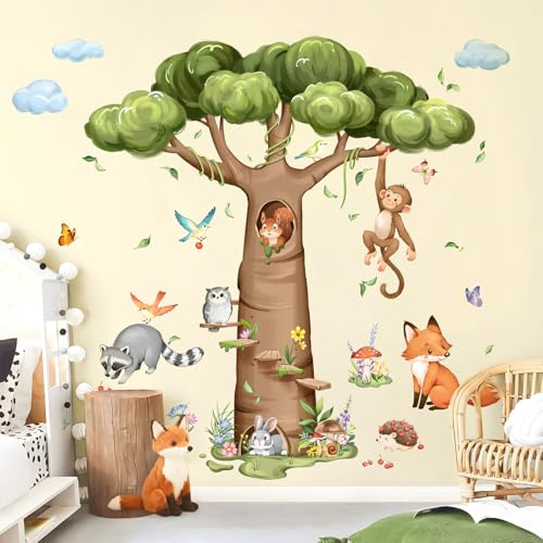 Tanlaby Pegatinas Pared Infantiles Animales Árbol Baobab Vinilos Decorativos