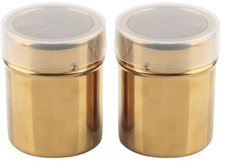 2 stycken florsockerströare, rostfritt stål pulver kakaoströare mjölströare florsocker med fin sil och lock, sockerströare dammsockerströare diskmaskiner kaffe mjölsil för bakning matlagning (guld)