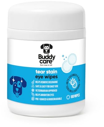 Buddycare 100 salviette biodegradabili pre-imbevute per rimuovere le macchie degli occhi degli animali domestici rimuovono le macchie di lacrima, la crosta degli occhi del cane e lo scarico degli