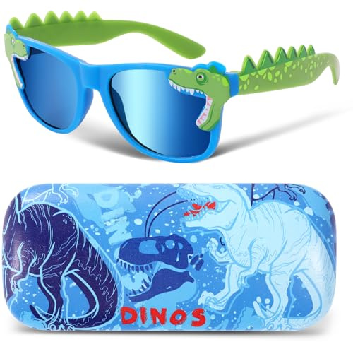 Beipegin Kids Sunglasses Boys Sharks Dinosaurs Eyeglasses UV Protection Toddler Sunglasses with Case for Travel Holidays Party Beach Dress Up Glasses Gifts