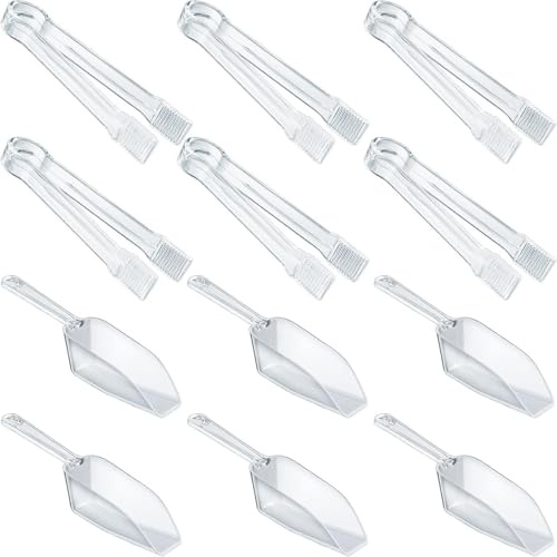 12 Pcs Clear Plastic Tongs Ice Scoops Candy Buffet Supplies Small Serving Tongs Mini Candy Scoops Disposable Serving Utensils Kitchen Food Scoop for Ice Sugar Dessert Salad Candy Bar Supplies