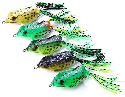 OriGlam 5pcs Topwater Frog Lures - Hollow Body 3D Eyes Frog Lure Weedless Swimbait for Bass, Pike, Snakehead, Dogfish, Salmon, Musky