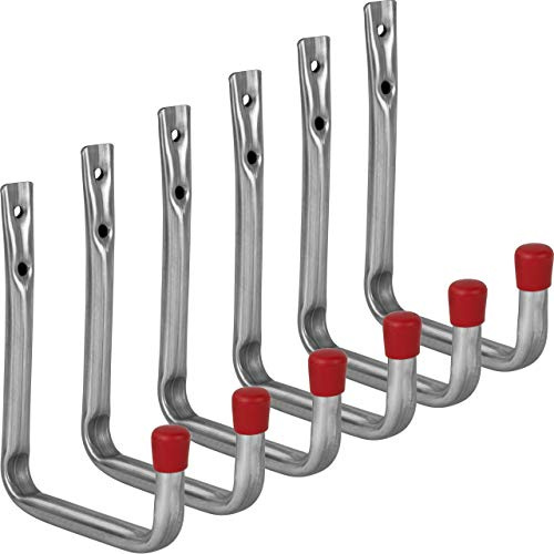 ALPENSTAHL Wandhaken Halterung Garagen-Haken Werkstatt | Gerätehalter 302 x 250 mm | Befestigungshaken für Wand-Montage | Schwerlast-Haken Metall Tragkraft 25 kg | 6 Stück - Montagehaken-Set U-Form