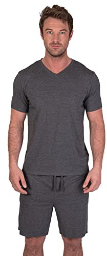 Light & Shade Men’s Cotton Pyjamas Set with Shorts & T-Shirt Breathable Lightweight Summer Nightwear with Pockets Comfortable Men’s Loungewear (Charcoal Marl, L)
