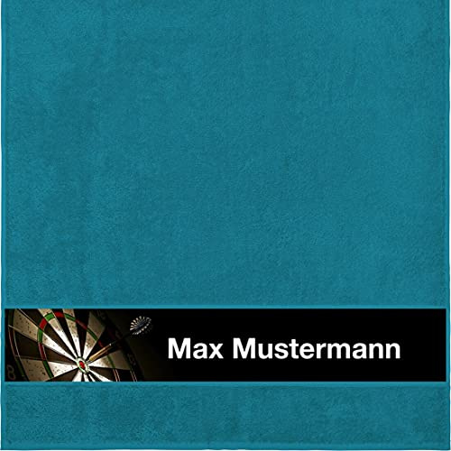 Manutextur Duschtuch Mit Namen - Personalisiert - Motiv Dart - Viele Farben - Dusch-Handtuch - Petrol - Größe 70x140 cm - Persönliches Geschenk Mit Wunsch-Name