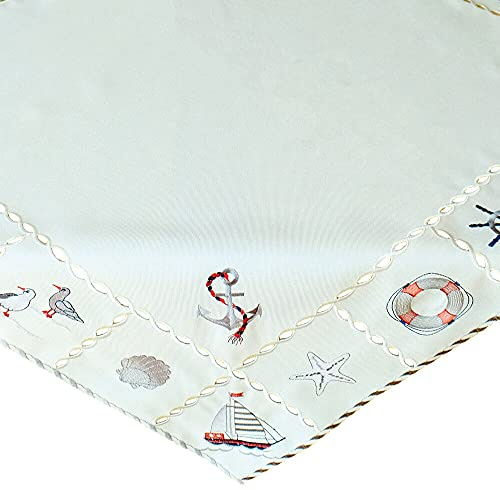 matches21 HOME & HOBBY Tischdecke NINA 85 x 85 cm Maritime Stickerei & Cutwork Mitteldecke als Küsten-Deko Polyester