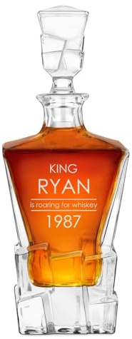 Maverton Personalised Whiskey Decanter for Man, Ice Cubes Model, King | Elegant Beverage Dispenser with Engraving, Stylish barware for Birthday, for Whisky connoisseurs