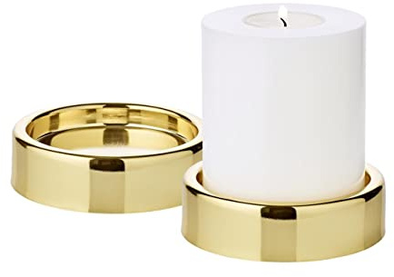 EDZARD Kerzenhalter Sanremo 2er-Set (Ø 10 cm, H 2,5 cm), goldfarben | Kerzenständer für Stumpenkerzen Ø 8 cm · flacher Kerzenständer, rund · Kerzenleuchter in Gold-Optik, 2er-Set