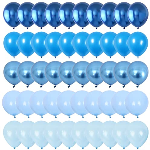 Blue Balloon Set, 60 Packs 12 Inches Metallic Balloons Pearl Macaron Baby Blue Balloon Light Blue Mixed Ballons for Bridal Shower, Boy Baby Shower, Birthday Decorations, Wedding Party