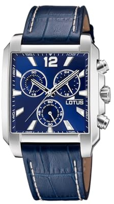 LOTUS Reloj Hombre Analógico de Cuero Azul | Movimiento de Cuarzo, Cronógrafo, Cristal Mineral de Alta Resistencia, Resistente al Agua 5 ATM Elegante 18851/2