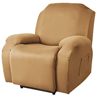 FANSU Stretchhusse für Relaxsessel Komplett Sesselschoner für Recliner Chair, Einfarbig Sesselbezug mit Taschen Wohnzimmer Elastisch Bezug für Fernsehsessel (Kamel, 1 Sitzer)