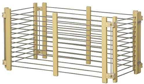PawHut Freigehege klappbare Schutzgitter Verstellbarer Welpenauslauf mit Tür Freilaufgehege für kleine Hunde Edelstahl Naturholz 67,5-131,5 x 43,5-75,5 x 64,5 cm