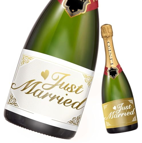 Just Married Hochzeit-Flaschenetikett 2 Stück für Sekt- & Weinflaschen selbstklebend; Hochzeit-Geschenk (14,8 x 10,5 cm) (Gold & Weiß)