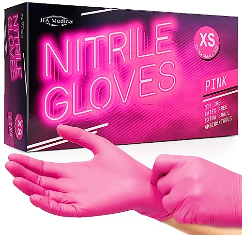 JFA Medical Disposable Powder Free Pink Nitrile Gloves - Box of 100 (Extra Small)