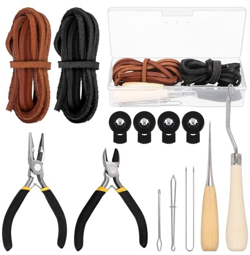 Swpeet 14Pcs Baseball Glove Tool Kit with Baseball Glove Laces/Locks Drawstring Threader Tweezer U Wire Needle Scratch Awl Leather Cutter Long Nose Pliers and Awl with Hook for Baseball Lovers