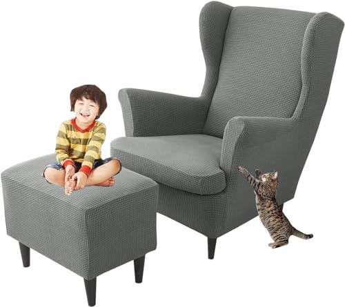 Sesselüberwürfe Elastisch 3-teilig Sesselbezug Ohrensessel Überzug Mit Ottomane Schonbezug Ohrensessel Bezug Bezug Sesselhusse Stretch Husse Für Ohrensessel (Color : #72, Size : Wingback Chair Cover