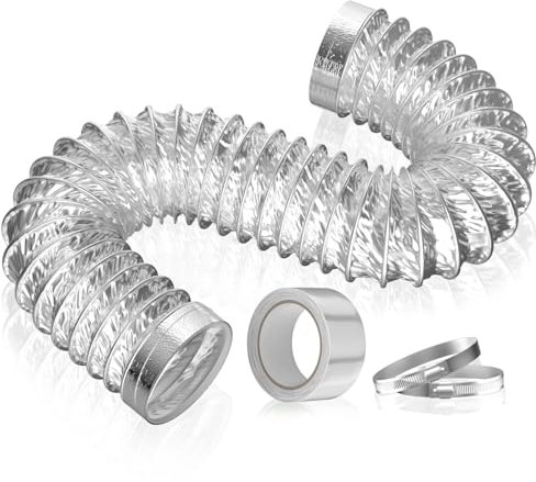 HOOMESUN Manguera de ventilación para secadora de 4 pulgadas y 8 pies, conducto de aire aislado flexible, manguera de escape resistente, lámina de aluminio gruesa (6 capas) con 2 abrazaderas y 1 cinta