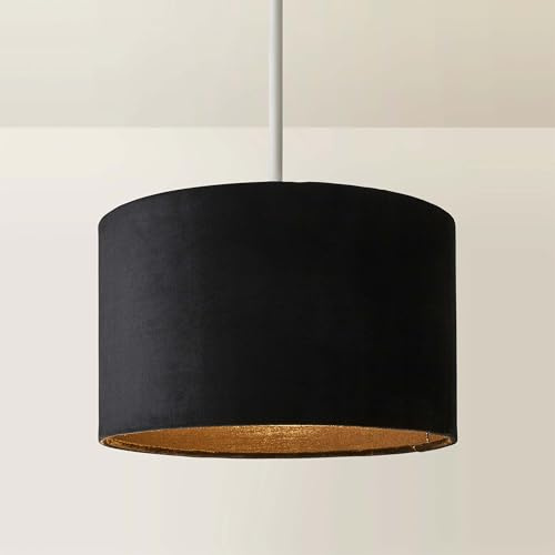 MiniSun | Small Modern Black Velvet Drum Light Shade | Lamp Shades, Home Décor & Improvement Essential | 25cm Shade Width