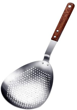FELTECHELECTR Colador De Acero Inoxidable Para Freír Mango De Madera De 304, Colador Ranurado De Cocina Pequeño, Utensilio Para Albóndigas y Fideos, Adecuado Para Filtrar Aceite Cocina Doméstica