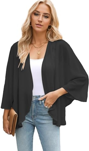 Famulily Black Kimonos for Women Summer Beach Cover up Capes Open Front Shrugs Shawl Blouse Tops (XXL,Black)