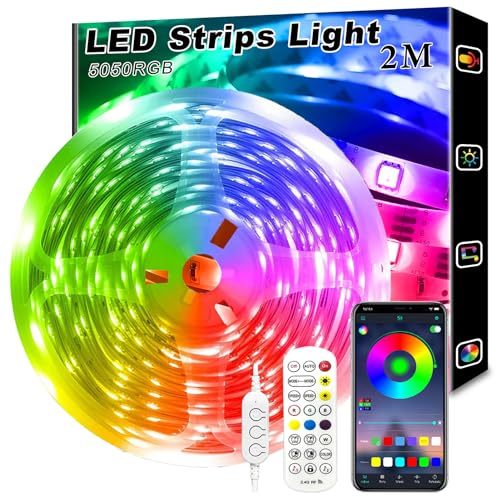 FUPT Tira LED TV, 2M Luces LED HabitacióN, RetroiluminacióN De TV RGB 5050 LED USB Con AplicacióN Y Control Remoto Para TV De 40-55 Pulgadas, Cine En Casa, Cocina, Dormitorio, Sala De Estar