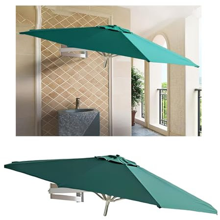 PQPQLI 7.2/8.2ft Wall Mounted Patio Umbrella, Outdoor Wall Garden Parasol With Adjustable Pole, Outdoor Folding Tilting Umbrella, 8-Rib Outdoor Table Umbrella, Uv Protection(Green,250cm)