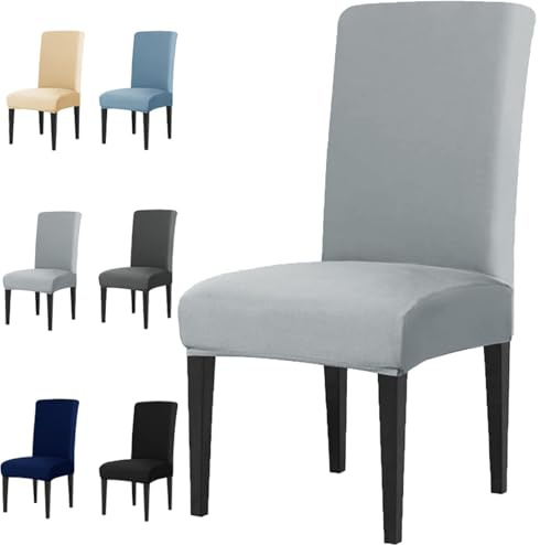 NAKIHOUSE Stuhlhussen, super Passform, dehnbar, für Esszimmerstühle, abnehmbar, waschbar, Stuhlbezug, Sitzbezug für Esszimmer, Hochzeit, Zeremonie, Bankett, Party, Hellgrau, 4 Stück