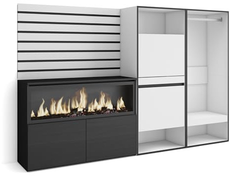 Skraut Home | Sideboard, Kommode | Aufbewahrungsschrank | 227x145x35 cm | Für Schlafzimmer, Zimmer | Elektrokamin XXL | Schuhschrank | Offener Kleiderschrank | Moderner Stil | Weiß