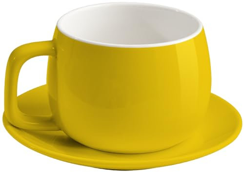ionEgg Tazza da caffè in porcellana con piattino, 270 ml, design minimalista, perfetta per latte, cappuccino e tè, giallo