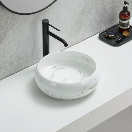 MILANO Marble Effect Round Countertop Bathroom Basin Sink 360mm