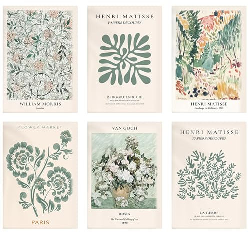 Joyan Grün Pflanzen Poster Set, 6 Stück Wandposter, Modern Wandbilder Deko Wohnzimmer Schlafzimmer, Kunstdruck Poster Set ohne Rahmen, Grün Floral Wanddeko, 20x25cm